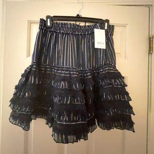Misa Los Angeles tiered mini skirt navy with gold